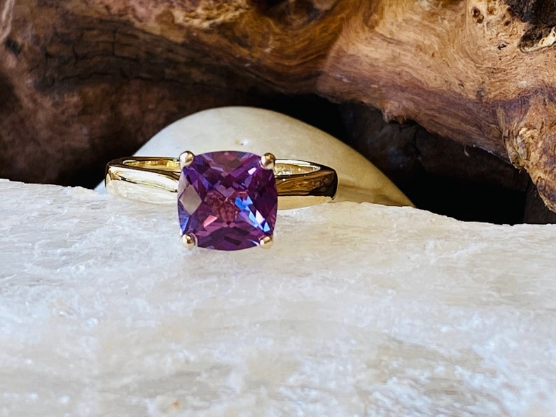 Alexandrite Ring, Alexandrite Engagement Ring, Gold Alexandrite Ring, Cushion Cut Alexandrite, June Birthstone, Bridesmaid Gift image 8