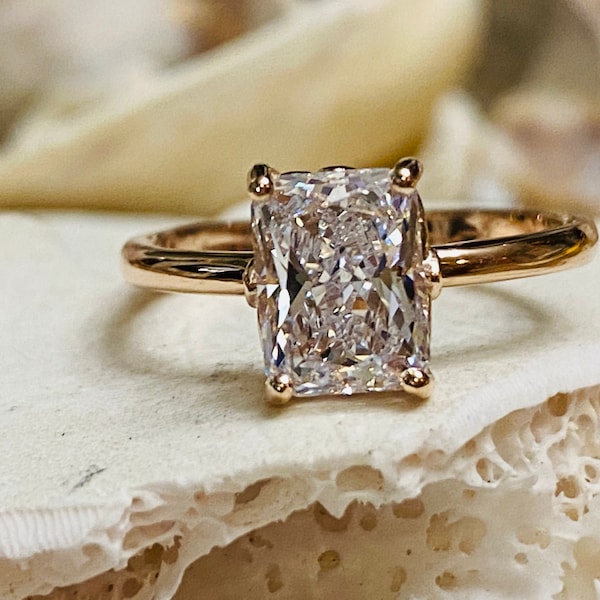 Anillo de compromiso de moissanita con corte radiante, solitario con corte radiante, 2,00 ct.