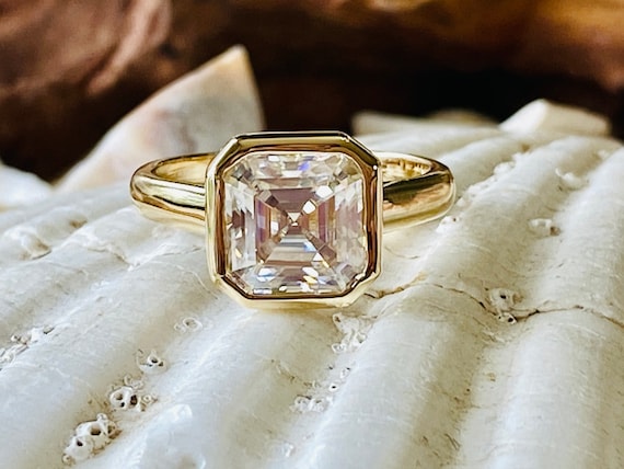 Asscher Cut Moissanite Engagement Ring Asscher Cut Solitaire 2.00ct Asscher Cut Ring Asscher Cut Bezel Moissanite Ring