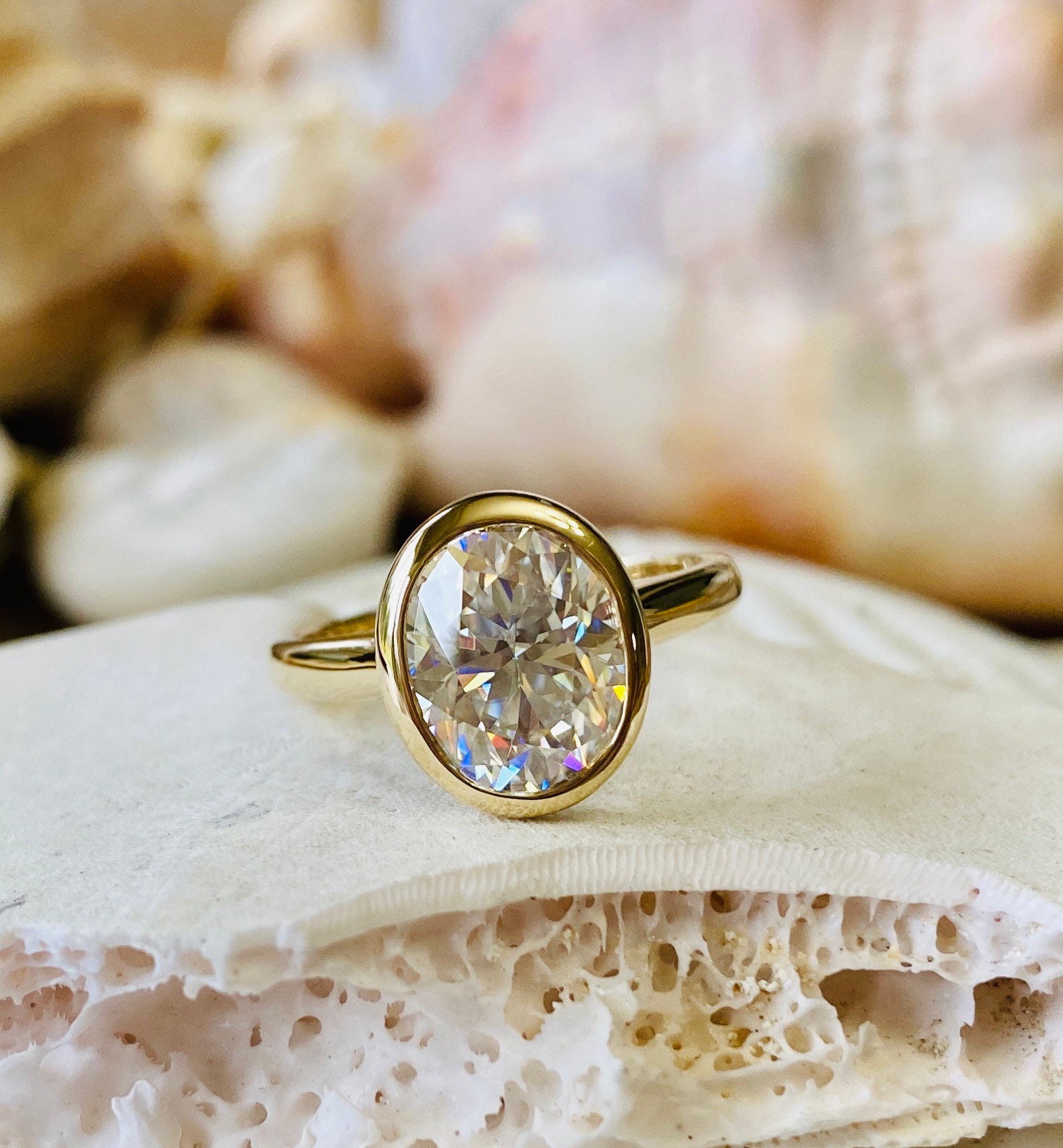Oval Moissanite Engagement Ring, Moissanite Engagement Ring, Oval Diamond Ring, Bezel Setting, Solitaire Engagement Ring, 3.00 carat