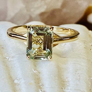 Prasiolite Ring, Green Amethyst Ring, Emerald Cut Prasiolite Ring, 2.00ct Emerald Cut, Prasiolite Solitaire Ring image 1