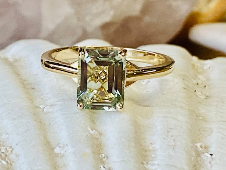 Prasiolite Ring, Green Amethyst Ring, Emerald Cut Prasiolite Ring, 2.00ct Emerald Cut, Prasiolite Solitaire Ring 