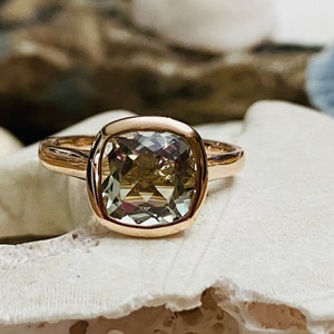 Prasiolite Ring, Green Amethyst Ring, Cushion Cut Prasiolite Ring, 2.00 ct. Cushion Cut Ring, Prasiolite Solitaire Ring