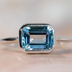 14k Blue Topaz Ring, Sky Blue Topaz Ring, Emerald Cut Blue Topaz, 2.00ct Emerald Cut Topaz Ring, East West Ring, East West Emerald Cut