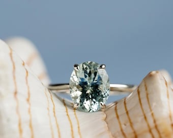 14k Natural Aquamarine Ring, Aquamarine Solitaire Ring, Natural Oval Aquamarine, March Birthstone