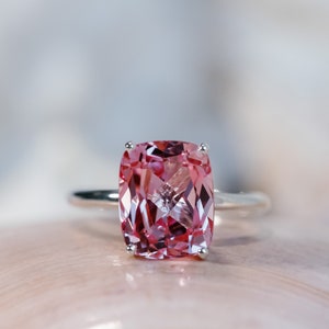 14k Padparadscha Sapphire Ring, Elongated Cushion Pink Sapphire Ring, Pink Sapphire Ring, Padparadscha Sapphire  Ring