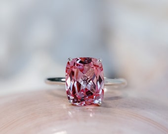 14k Padparadscha Sapphire Ring, Elongated Cushion Pink Sapphire Ring, Pink Sapphire Ring, Padparadscha Sapphire  Ring