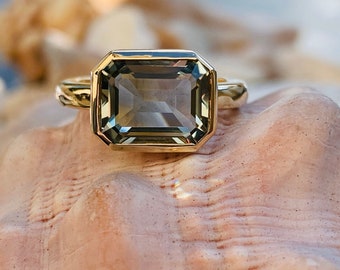 Prasiolite Ring, Green Amethyst Ring, Emerald Cut Prasiolite Ring, 3.50ct Emerald Cut, East West Ring, East West Emerald Cut