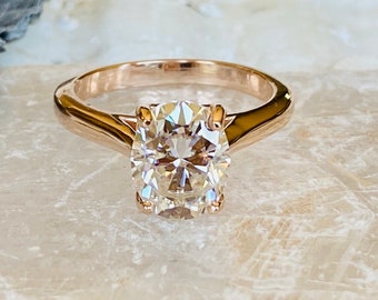 Oval Moissanite Solitaire Engagement Ring, Oval Cut Cathedral Engagement Ring, Oval Cut Solitaire, 2.00ct Oval Engagement Ring