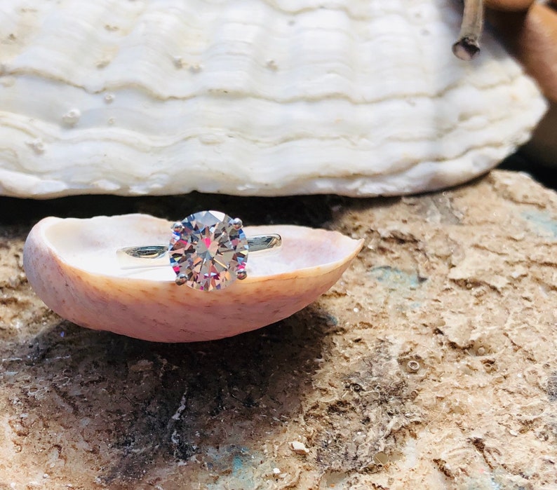 CZ Ring Heart Setting Engagement Ring CZ Engagement Ring Solitaire Setting Round Brilliant Engagement Ring