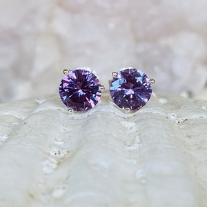 Alexandrite Earrings, Alexandrite Stud Earrings, Silver Alexandrite Earrings, Gold Alexandrite Earrings, Purple Earrings, June Birthstone