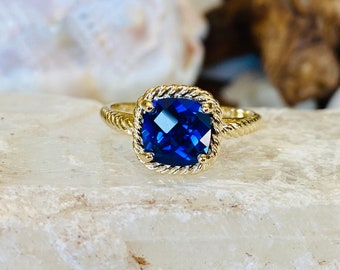 Sapphire Ring, Sapphire Engagement Ring, Cushion Cut Sapphire Ring, Solitaire Ring, September Birthstone, Mother's Day, Bridesmaid Gift