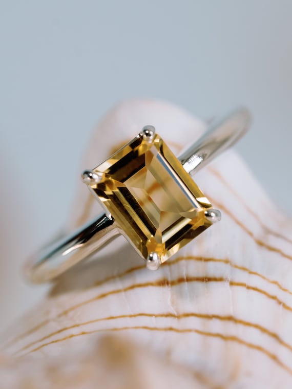 14k Citrine Ring, Silver Citrine Ring, Citrine Solitaire Ring, Natural Citrine, November Birthstone, Gift For Her