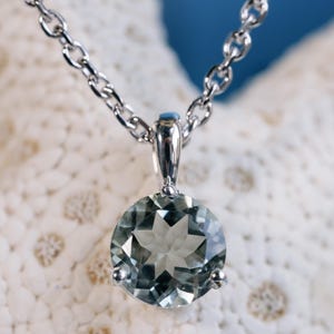 Natural Prasiolite Pendant, Round Prasiolite Pendant, Green Amethyst Pendant, Prasiolite Necklace, 14k, Sterling Silver