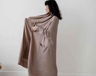 Beige Oversized cardigan, Wool knit cardigan for women, Open front chunky cardigan
