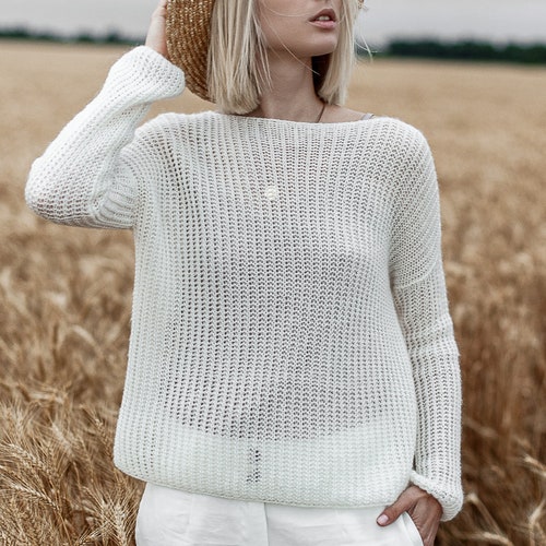 White Mohair Sweater Oversized Sweater 
