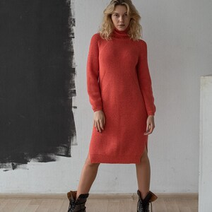 open lace back dress Sweater Dress, sustainable, coral orange colour, loose dress  Loose n Lazy