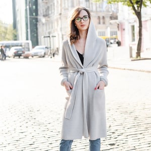 Gray cardigan with hood, Oversized cardigan for women, Plus size clothing