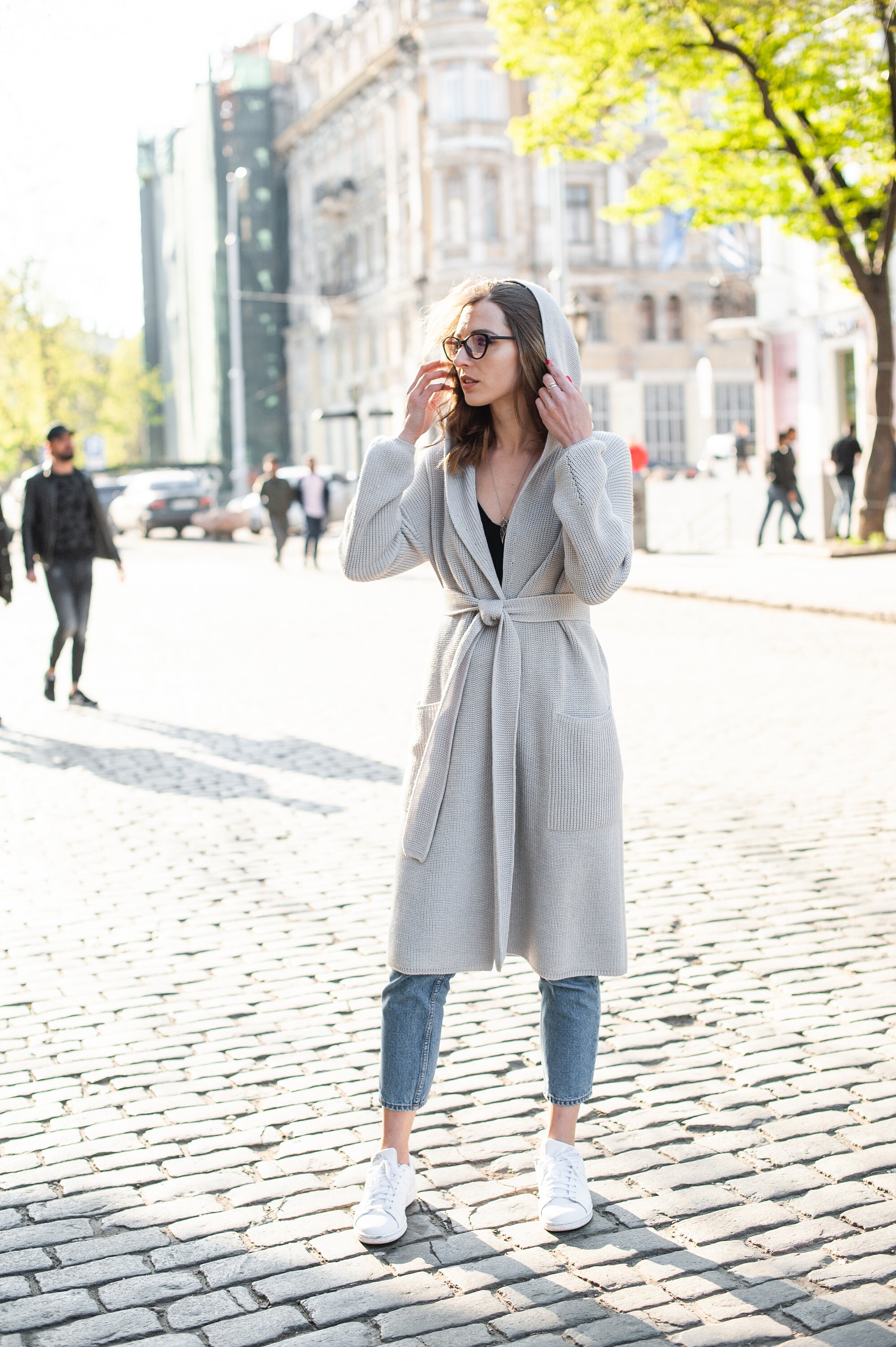 Oversized Cardigan for Women, Hooded Gray Cardigan, Long Knit