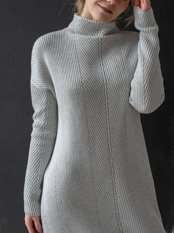 Grey Sweater Dress Turtleneck Knit sweater women Plus Size Maxi Dress Oversized long sweater Plus Size Clothing Bohemian Clothing