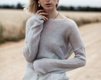 Mohair Sweater, Loose Knit Jumper, Light Oversize Pullover Mohair Sweater, Loose Knit Jumper, Light Oversize Pullover