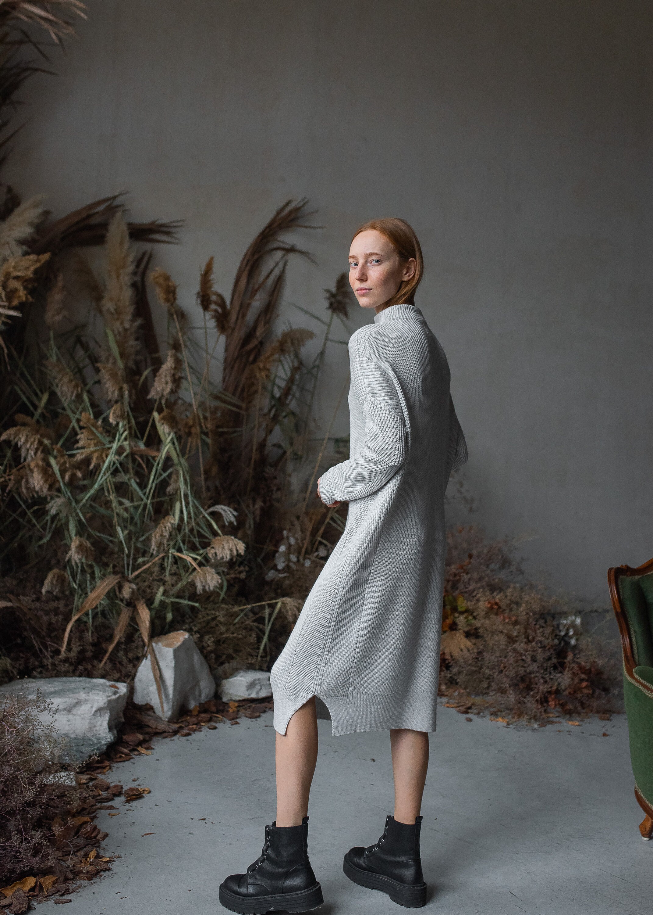 sweater dress grey Women's Tanya Off The Shoulder Sweater Maxi Dress in Heather Grey