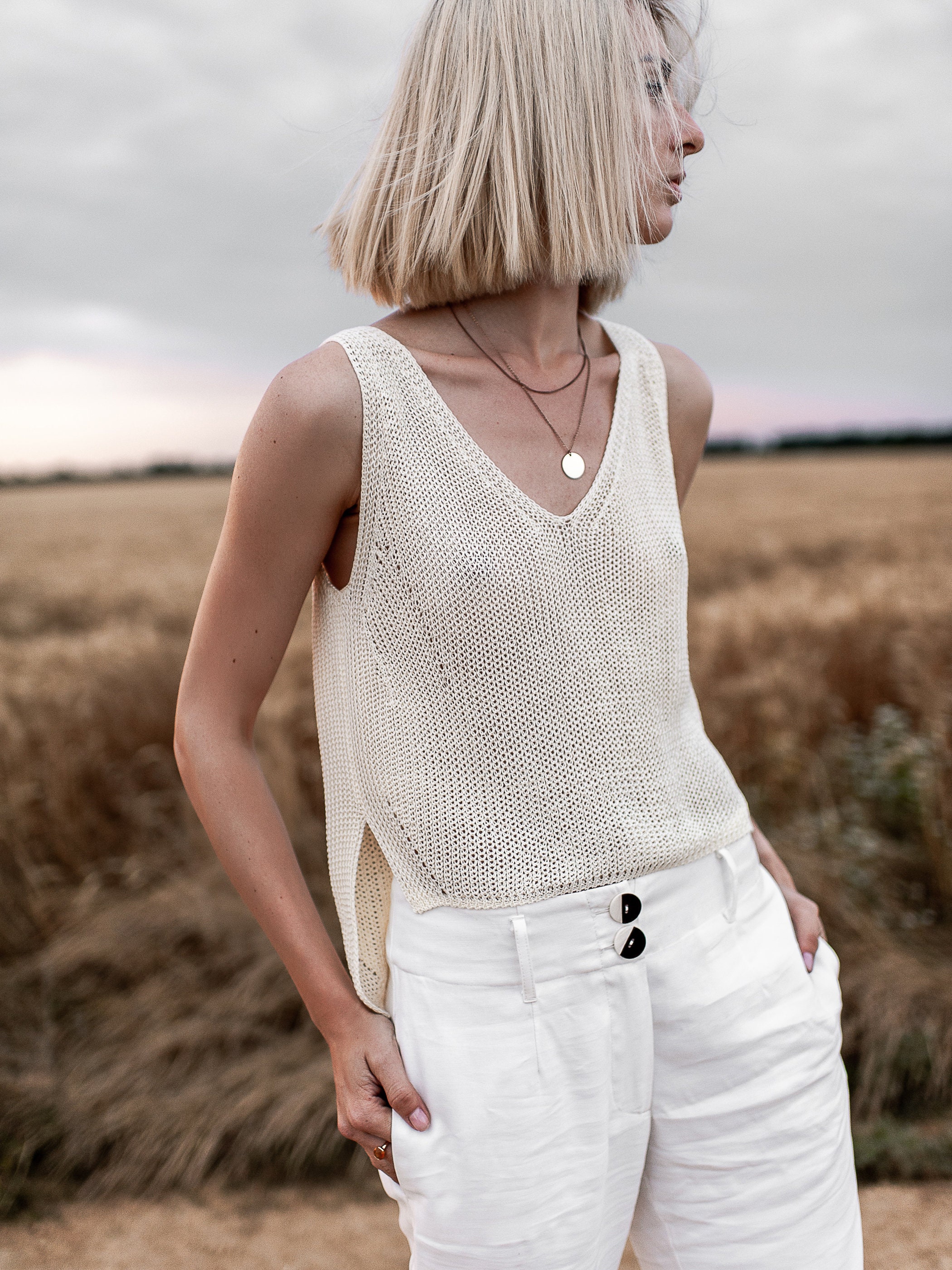 Konsekvent årsag frø V Neck Knit Top Minimal Cotton Top White Tank Top Knit - Etsy