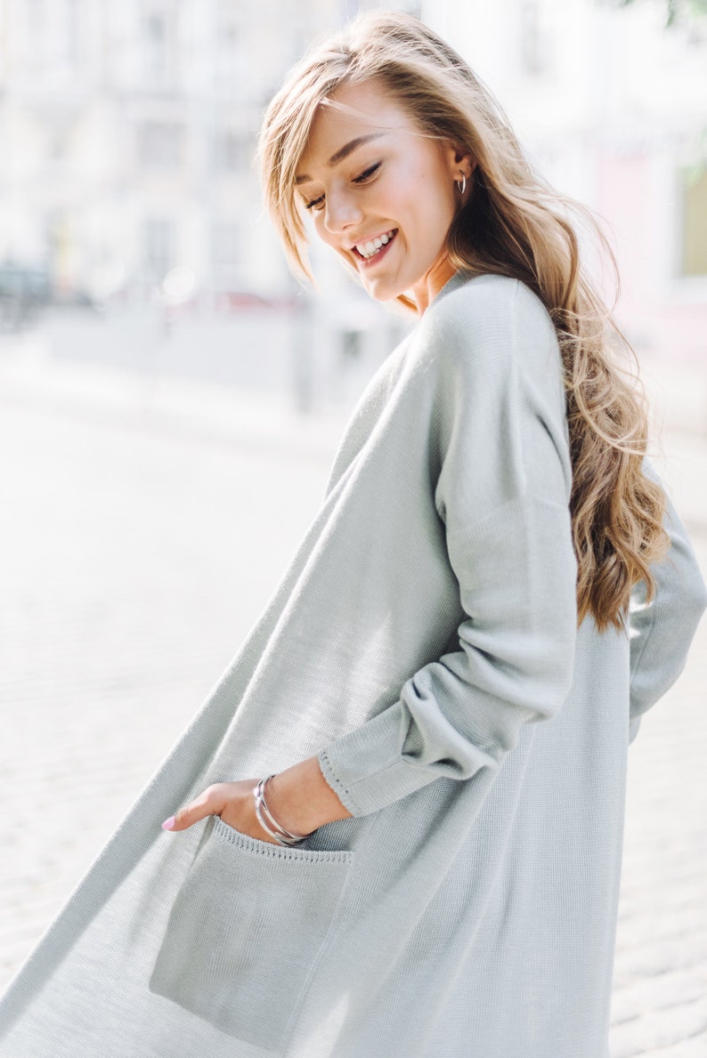 Gray Cardigan Oversized Coat Chunky Coat Loose fit clothing Basic Cardigan Summer cardigan Gift for Mom Long knitwear