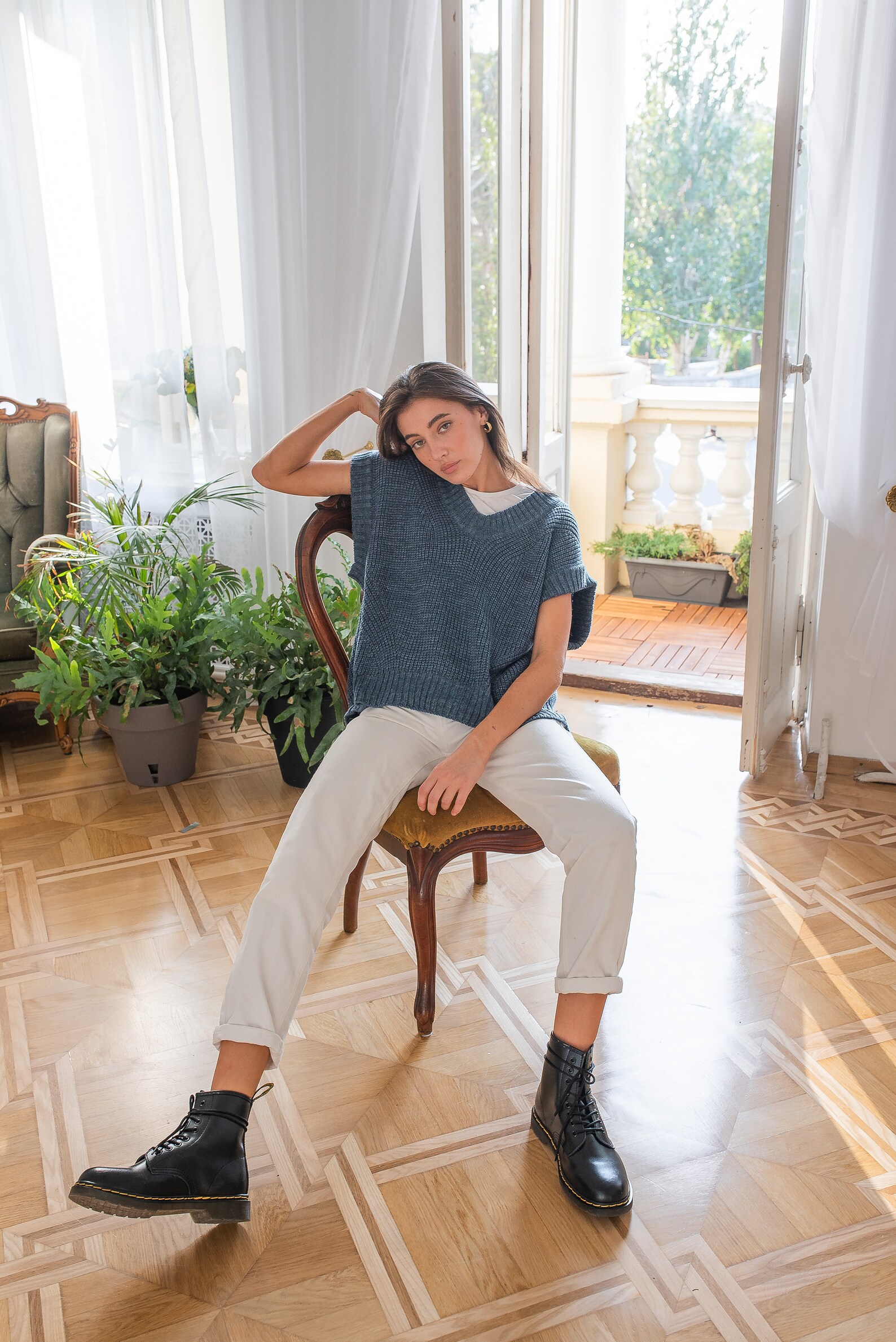 Grey Knitted Vest Loose Fit Vneck Vest Sweaters for Women Etsy