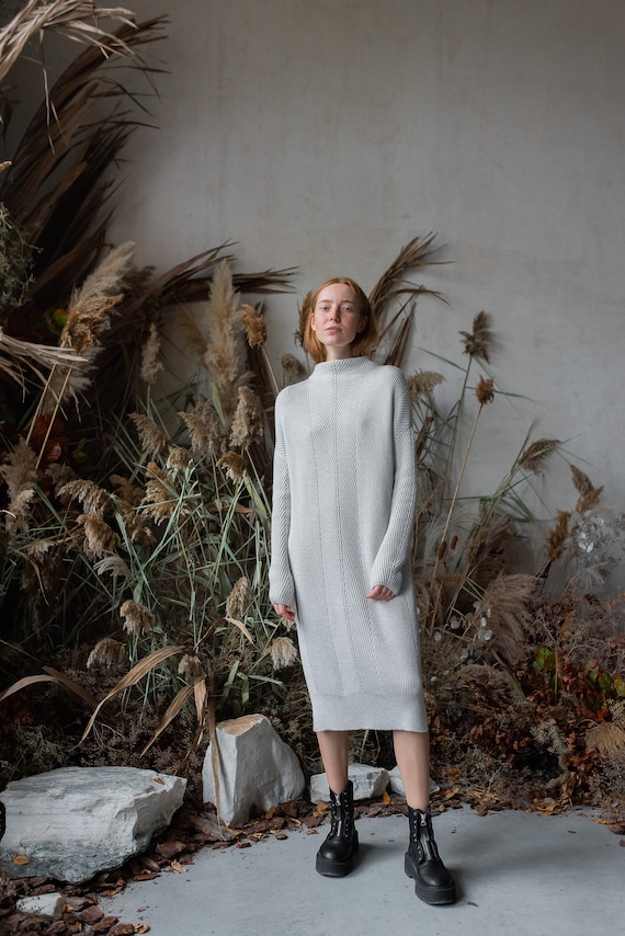 Product werkelijk Dwingend Grijze Sweater Jurk Coltrui Gebreide trui vrouwen Plus Size - Etsy Nederland