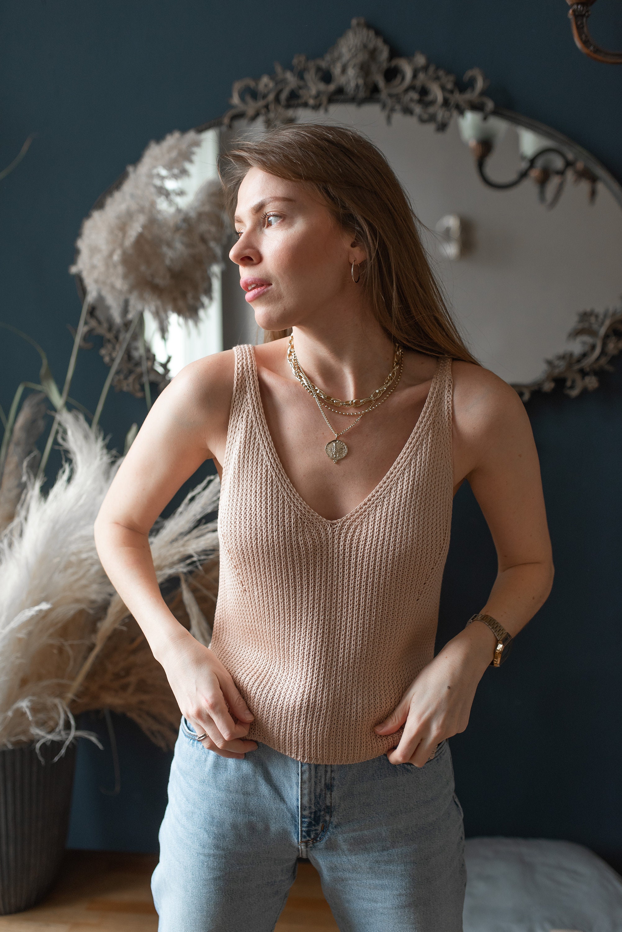 V Neck Top Minimal Cotton Top White Tank Top Knit Loose - Etsy