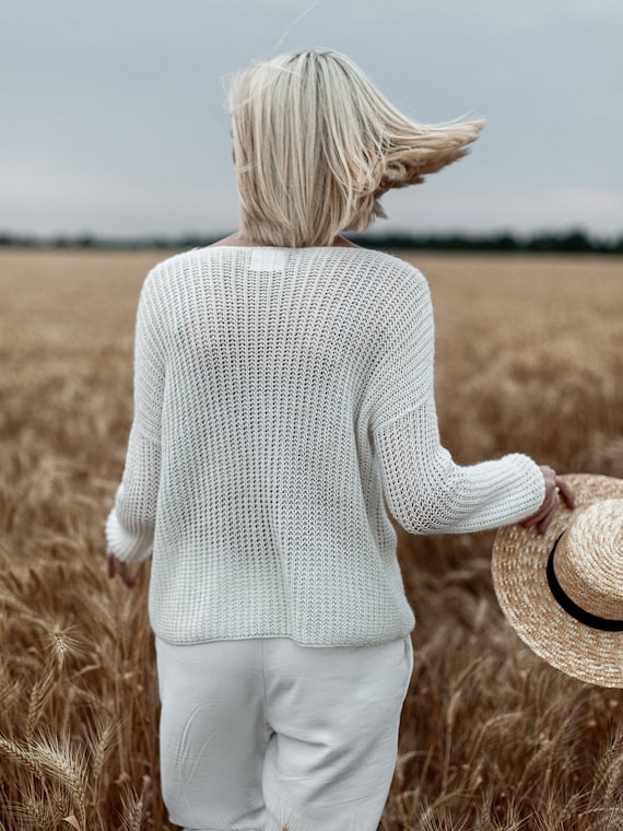 White Mohair Sweater, Oversized Sweater, Pastel off Shoulder