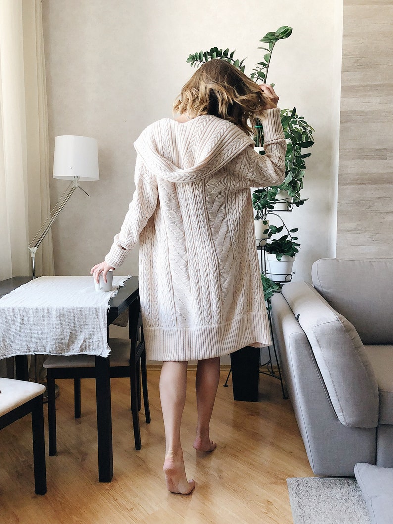 Knitwear Jacket,Long Cardigan Beige Crochet Coat Cable Knit Chunky knitwear Oversize Cardigan Beige Coat Homewear.