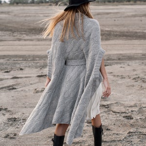 Gray cardigan, Kimono cardigan for women, Wool poncho women