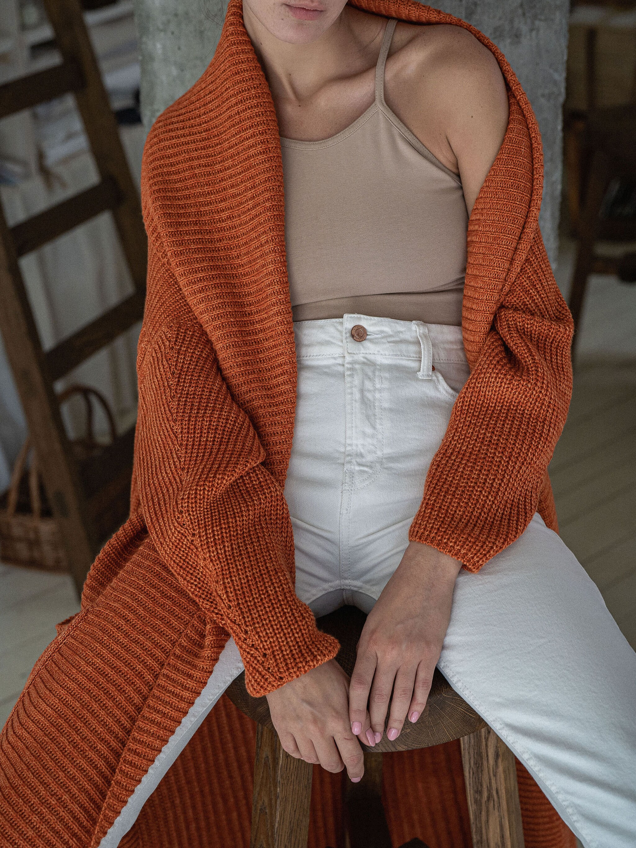 Orange cardigan Tangerine coat Oversized cardigan Chunky Etsy