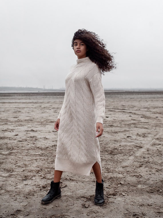Beige Turtleneck Dress for Women Nude Knitted Ankle Length Dress Clothing Knit Wool Dress Cable Knit Long Sweaterdress Winter Dress Etsy Canada