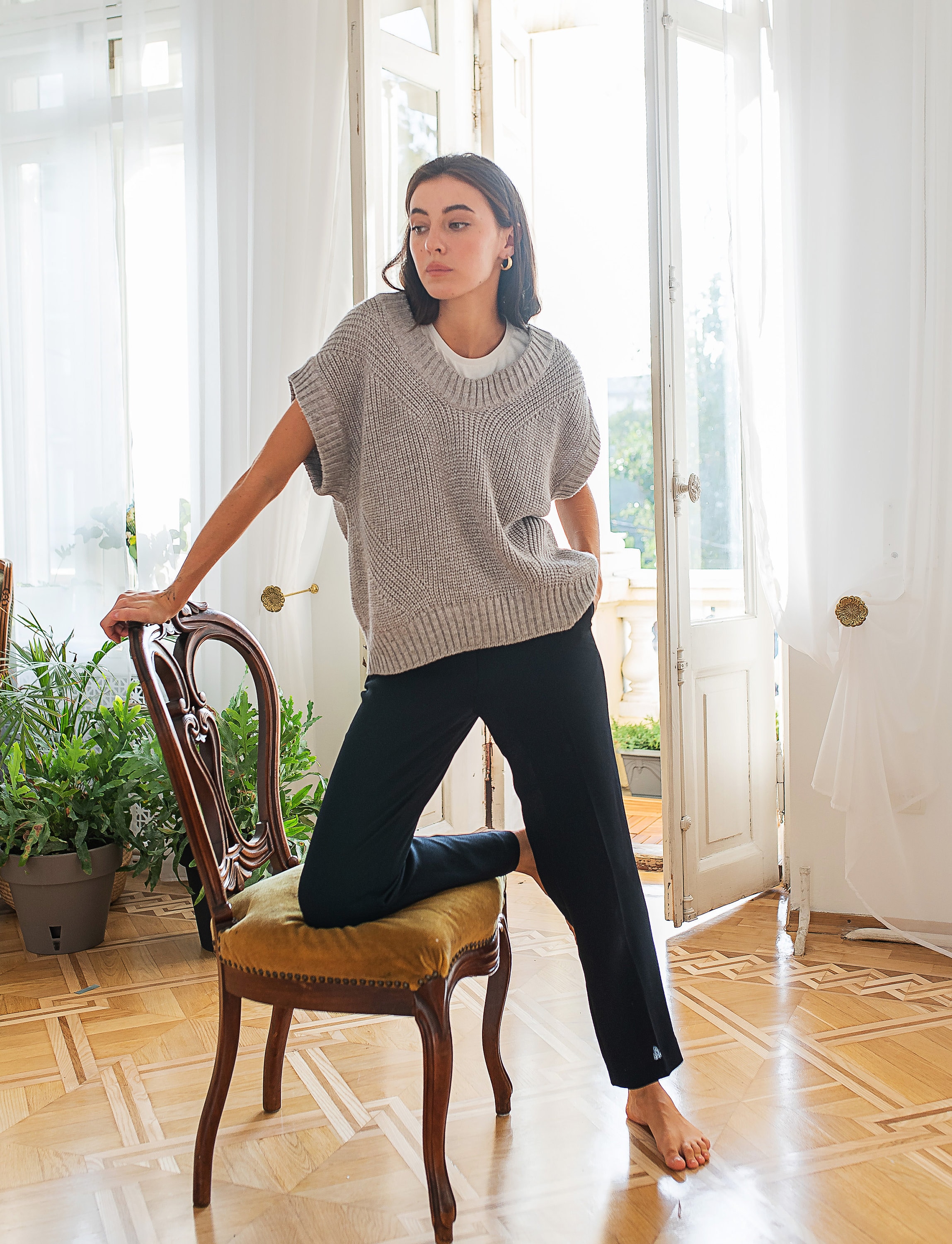 Grey Knitted Vest Loose Fit Vneck Vest Sweaters for Women Etsy