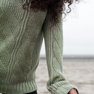 Green Wool sweater, knit jumper, Olive colour knitted top, Cable Knit sweatshirt, Light green color fall clothing, High Neck cozy sweater image 5