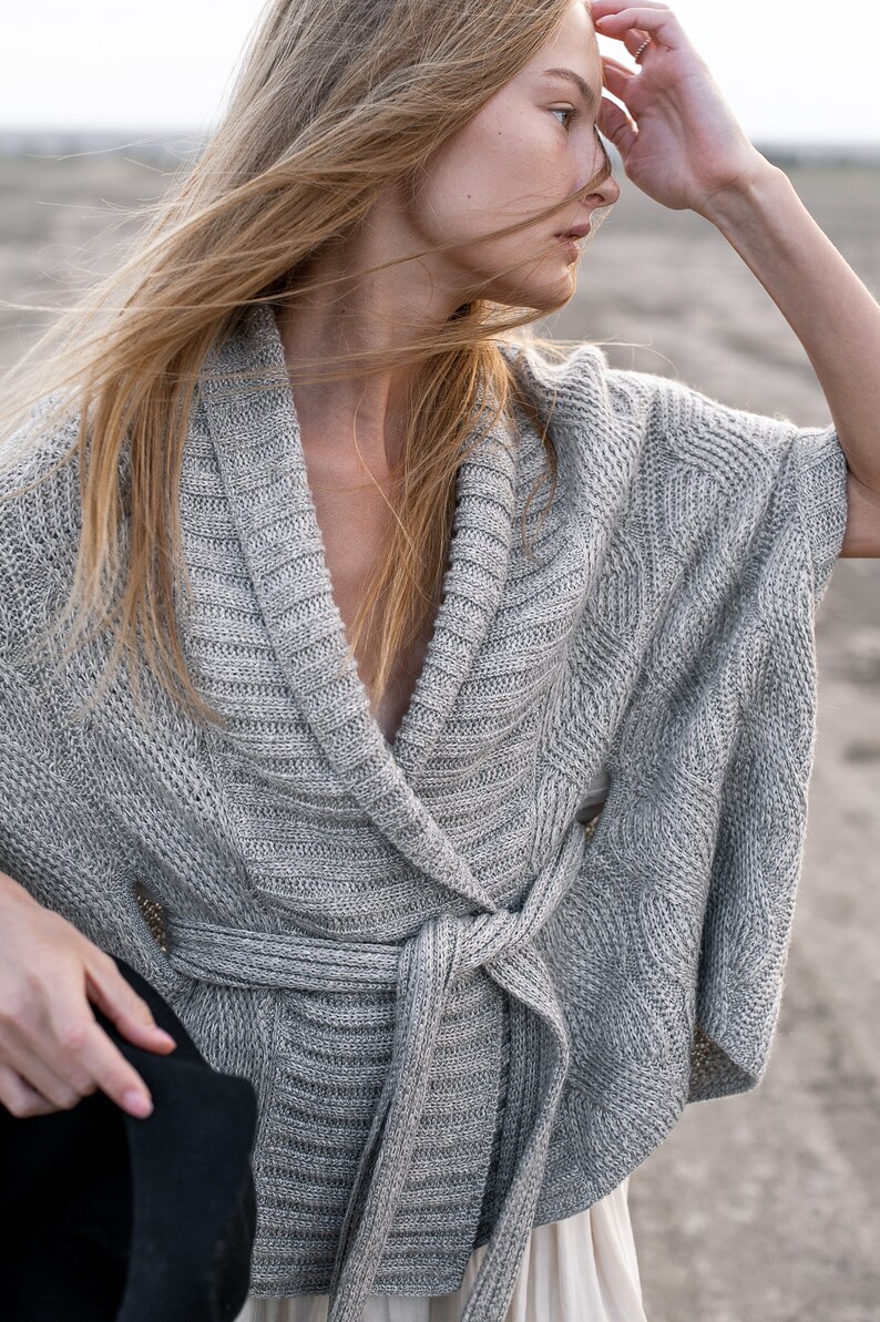 Long Knit Cardigan Grey Coat Wool Cover Up Poncho Cardigan | Etsy