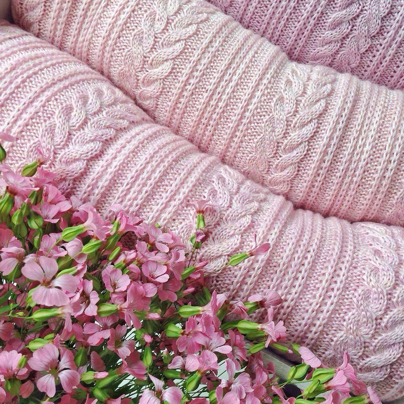Pink baby blanket Baby blanket knit reveal gender gift Cable knit throw baby shower gift baby girl gift Knitwear Wrap pink plaid