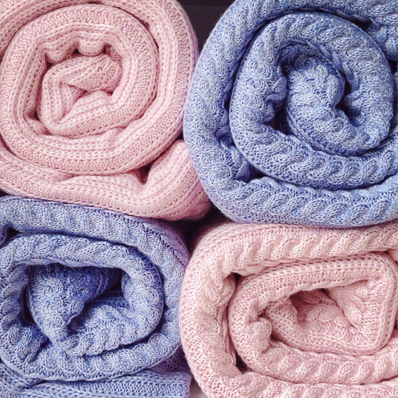 Pink baby blanket Baby blanket knit reveal gender gift Cable knit throw baby shower gift baby girl gift Knitwear Wrap pink plaid