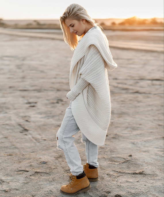 Cárdigan blanco de gran tamaño, cárdigan grueso para mujer, cárdigan de  punto largo wool - Etsy España