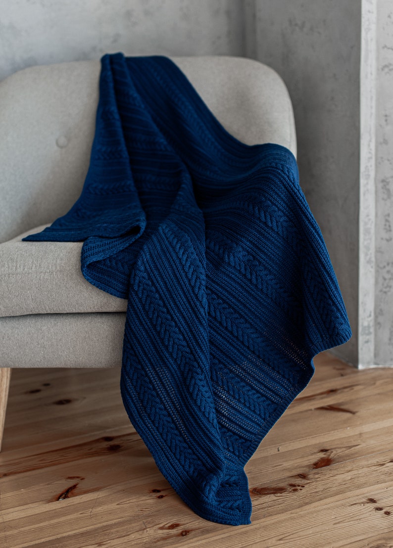 Blue Knitted Blanket Light Blue Knit Cover Christmas Gift Etsy