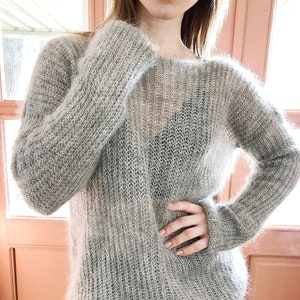 Mohair sweater, Loose knit jumper, Light oversize pullover, Sheer off shoulder sweater, See through clothing, Gift for mom, Mothers day gift Dark Grey