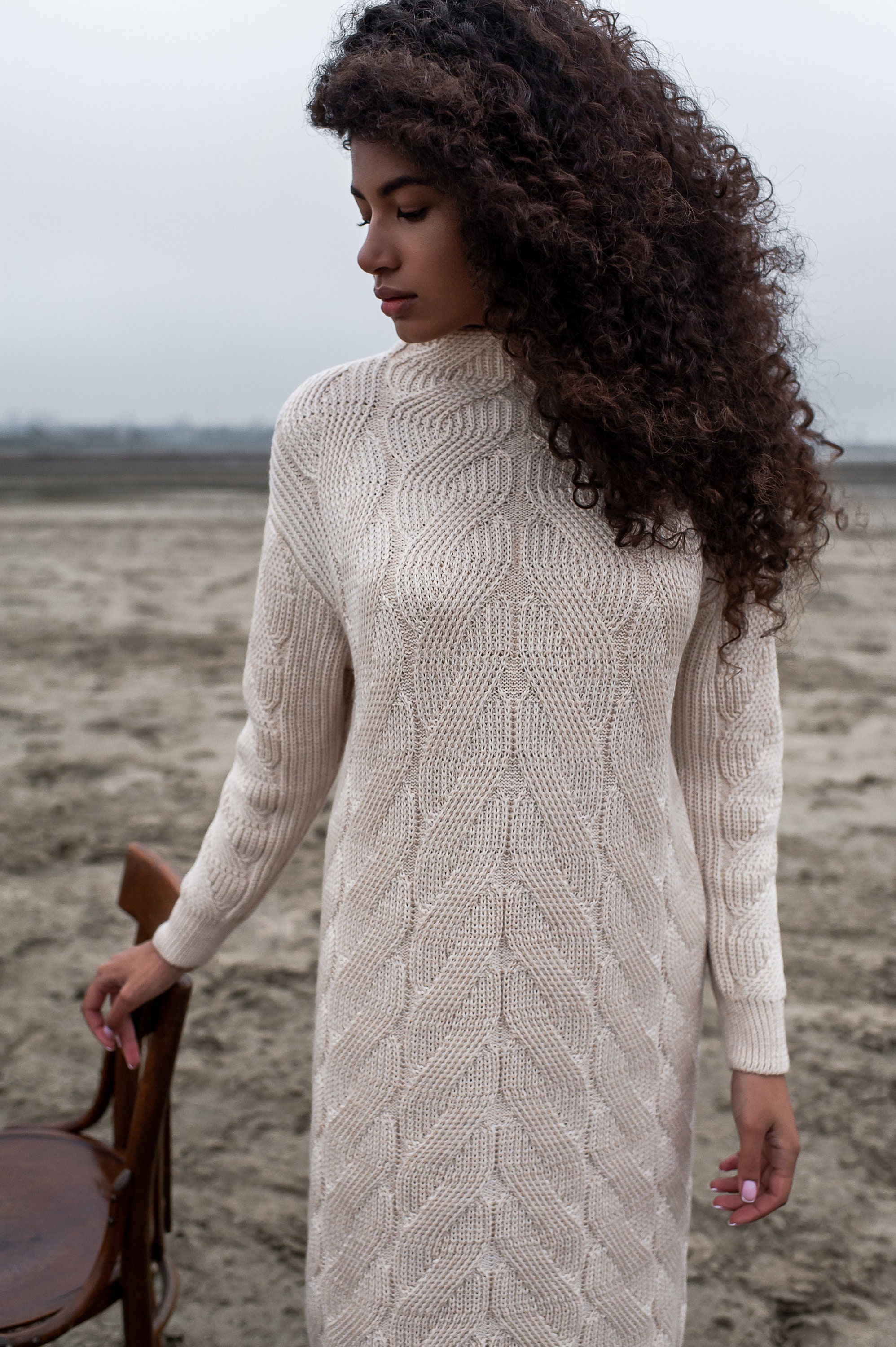 cable knit jumper dress cream Snow Peak Cable Knit Sweater Dress main image 0