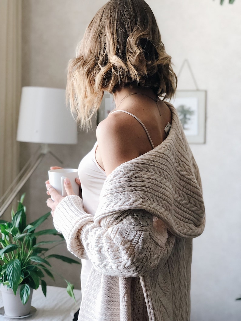 Knitwear Jacket,Long Cardigan Beige Crochet Coat Cable Knit Chunky knitwear Oversize Cardigan Beige Coat Homewear.