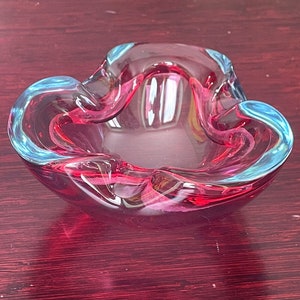Vintage Murano Glass Ashtray, Alfredo Barbini, Light Blue, Amethyst, Purple Handmade MCM , Mid Century , Italian, Art Glass , made in Italy