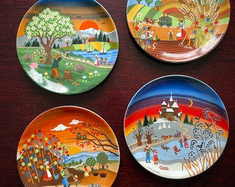 Barbara Furstenhofer ‘s large plates with the four seasons titled Spring, Summer, Autumn and Winter in Bavaria, collectible hang on the wall