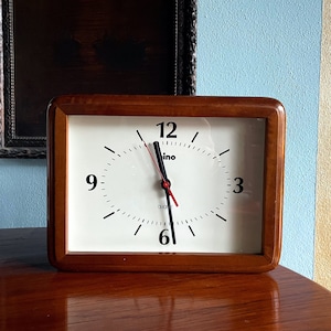 Bino, vintage wall clock in wood, quartz movement, rare, made in Italy