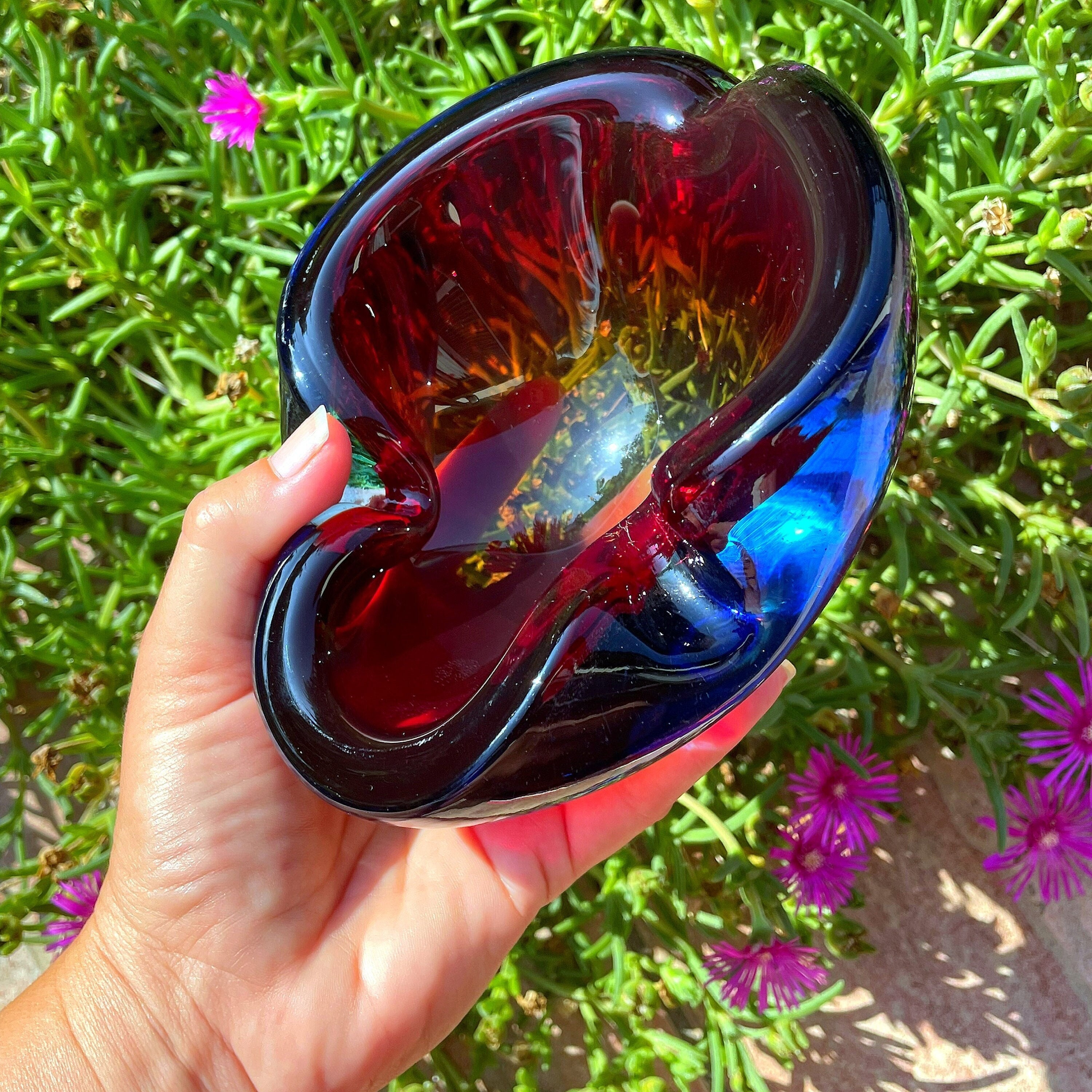 工芸品 Vetri Murano Ashtray Vintage Ashtray in Murano Glass, Light Blue, Red and Yellow